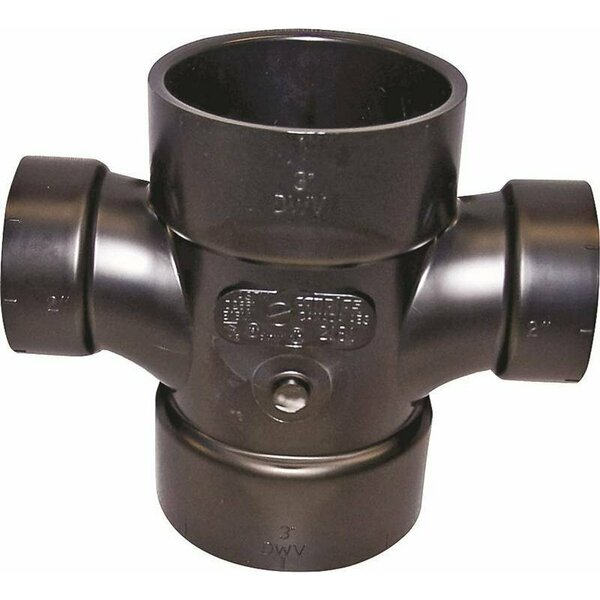 Genova Canplas 102181Bc Reducing Double Sanitary Pipe Tee, 3 X 2 In, Hub, Abs, Black 83532